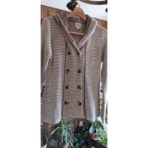 Effeci Petite Large NWT cardigan button front knit sweater brown/beige hood